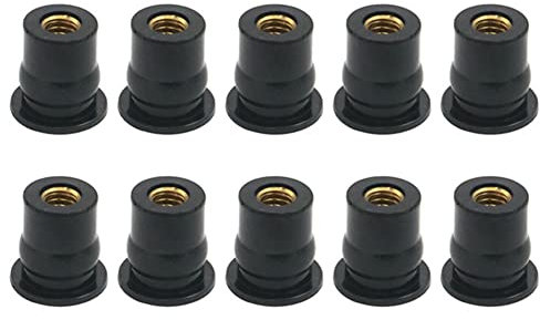 10 Pcs M4/M5/M6 Pare-brise Wellnut,Écrou de Puit Écrou de Pare-Brise de Moto Boulon de Pare-Brise en Caoutchouc et Laiton Métrique Boulon de Vis de Pare-Brise (Straight convexity, M6)