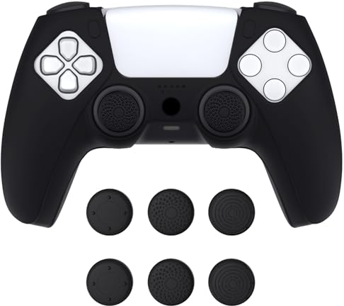 playvital Coque Protection pour ps5 Manette,Housse Silicone avec 6 Capuchon Joystick pour ps5 Grip Cover Skin Compatible avec Station de Charge-Noir,Pure Series