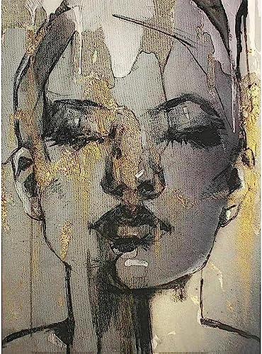 MHLCMG Leinwand Malerei Abstrakte Goldene Mädchen Gesicht Bilder Wandkunst Frauen Moderne Poster Kunstdruck Bild Wand Wohnzimmer Schlafzimmer Dekor Kein Rahmen (40X60CM)