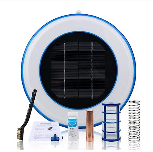 Lingshi - Ionizador de piscina solar de cobre y plata, purificador de piscina, resistencia a las algas purificador de natación al aire libre con bajo contenido de cloro, color blanco