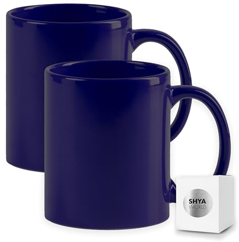 ShyaWorld Tazas de cerámica de 370ml de colores presentada en caja individual. Aptas para microondas y lavavajillas. (Azul, 2)