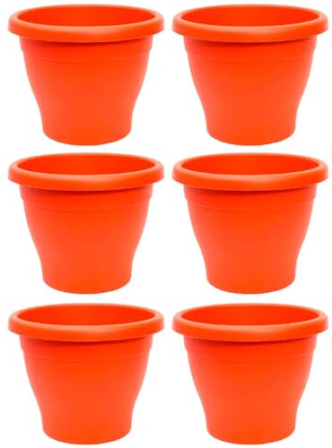 Acan Tradineur - Pack de 6 Macetas de plástico Redondas para Plantas y Flores Mediterránea con Orificios Inferiores. Recipiente, macetero Exterior e Interior del hogar - Color Marrón - 40 cm