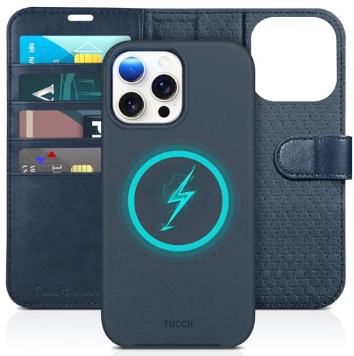 TUCCH Hülle für iPhone 15 Pro Max, [Abnehmbar] 2-IN-1 Magnet Handyhülle [Kabellos Laden] [Kartenfach] Case RFID Blocker Schutzhülle Kompatibel mit iPhone 15 Pro Max 5G 2023 (6,7 Zoll), Tiefblau