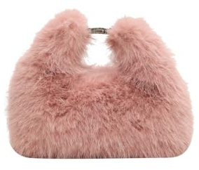 Ulisty Damen Klein Kunstfell Fuchs Pelz Clutch Tasche Mini Pelzige Abendtasche Plüsch Schultertasche Umhängetasche Hobo-Tasche Handtasche rosa