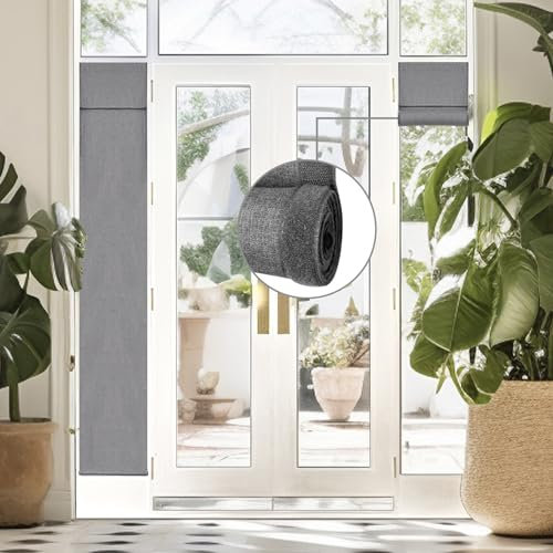 WdFour 100% Blackout Door Curtain - Update Thermal Insulated Total Blackout French Door Curtains，Adjustable roll up Door Blinds, Roller Shade for Office and Home. (Dark Gray, 12Wx70L)