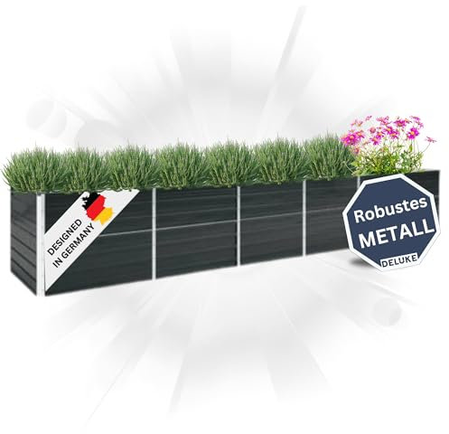 DELUKE Hochbeet für Garten Oskar Anthrazit | 480x80x77cm | Verzinkter Stahl | Wetterfest | Gartenbeet Kräuterbeet Blumenbeet Beet hoch Frühbeet für Garten Gemüsebeet