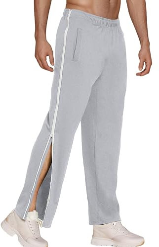 SEAUR Am Bein Reha Jogginghose Herren Reha Hose Mit Seitlicher Knopfleiste Zum Öffnen Trainingshose für Yoga Hellgrau XXXL