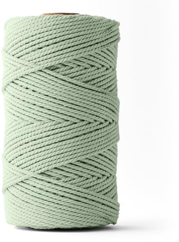 LEDENT Makramee Garn (3mm, 120M, Eukalyptus) - Doppelt gedrehtes Seil aus 100% Recycelter Baumwolle zum Basteln - Dickes Makramee Garn für kreative Projekte