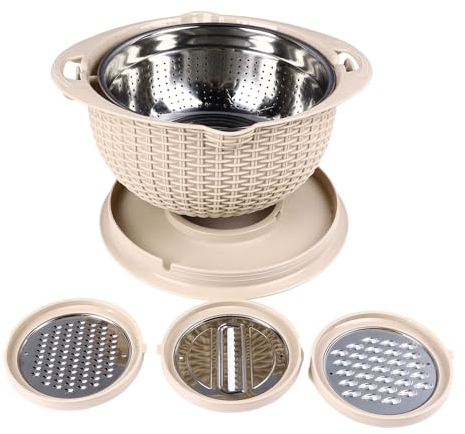 Passoire 4 en 1 avec bol à mélanger, passoires alimentaires et passoires pour cuisine, passoire rotative pour pâtes et riz, passoire de cuisine avec couvercle, trancheuse à