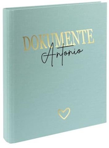 AWASG Dokumentenmappe Ordner - Personalisiert mit Namen - Ringbuch Leinen Familienordner zum Einsortieren von Unterlagen (mint)