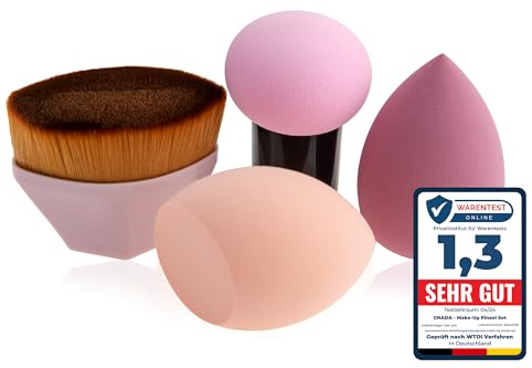 GHADA Make‑up Pinsel & Schwamm Set – Rosa Pastell weicher Foundation‑Pinsel + 3 latexfreie Blender sanft zur Haut, vegane Borsten | für Foundation, Concealer & BB/CC hübsche Geschenkidee für Frauen