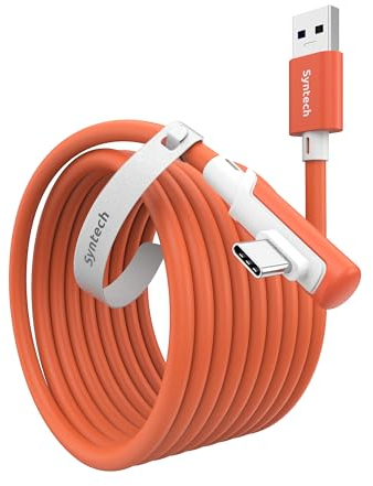 Syntech Link Cable 16 FT Compatible with Meta Quest 3S/Oculus Quest 3, Quest2/Pro/Pico4 Accessories and PC/SteamVR, High Speed PC Data Transfer, USB 3.0 to USB C Cable for VR Headset, Blood Orange