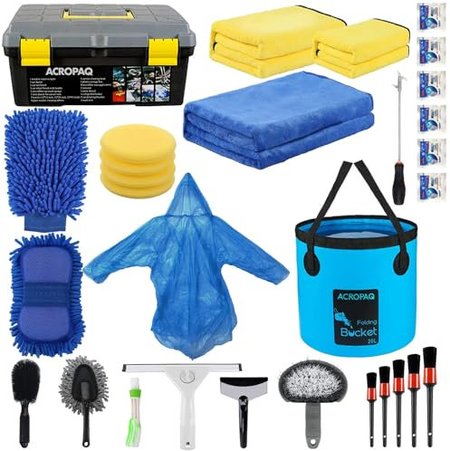 ACROPAQ Auto Waschen Set - Autowaschmittel, 30 Wichtige Teile, Vielseitiges Autowaschset für die Tiefenreinigung - Autowäsche, Autowerkzeuge, Auto Shampoo, Autositz Reiniger und Zubehör