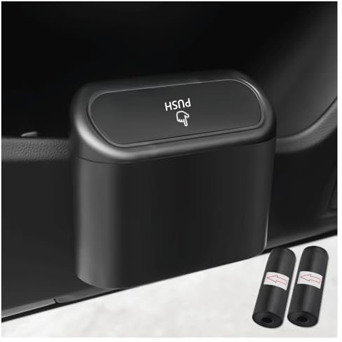 GTLM Auto Mülleimer + 2PCS Müllsack,Auto Mülleimer Innenraum für Auto Aufbewahrung für Autositz,Mittelarmlehne,Universeller Automülleinmer mit Deckel Auto Zubehör Innenraum (Schwarz)