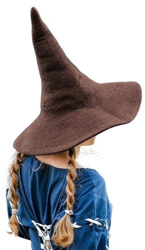 Leonardo Carbone® Hexenhut Agata - Hexenkostüm, Mittelalter Kleidung Kopfbedeckung, Halloween Kostüm Damen, Witcher Hat, Zauberer Hut, LARP-Kleidung, Karneval, Cosplay - 100% Wolle Braun