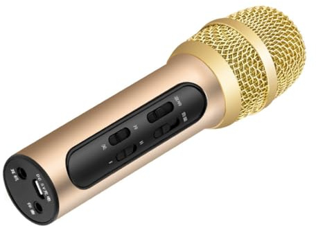 TOGEVAL Professional Condenser Sound Card Microphone for Mobile Live Singing, Gold Wired Ktv Microphone for Karaoke and Streaming