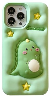 wifantien 3D Dinosaur Case,Cartoon Cute Kawaii Character Funny Pressing Dinosaur Kids Teens Girls Women Shockproof Soft Silicone Case for iPhone 13/iPhone 14/iPhone 15 6.1 inch