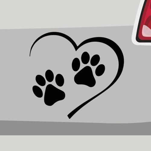 Aufkleber - Pfoten Herz Hund Katze - Sticker, Folienaukleber für Auto, Motorrad, Fahrrad, Laptop, LKW (13x12cm | Neongelb)