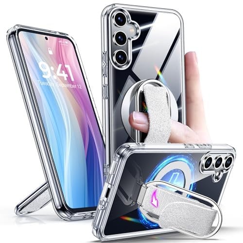 SHIELDS UP für Samsung Galaxy S24 Hülle mit Ständer, Handyhülle mit Ring Halter Fingerschlaufe, Stoßfest Kratzfest SchutzHülle für Samsung S24 Case -Transparent