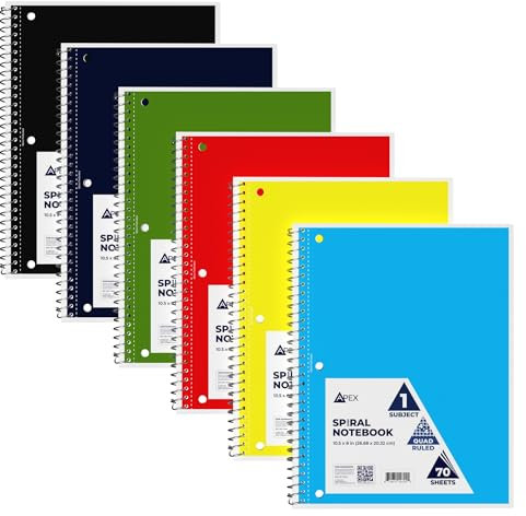 E-CLIPS USA Graph Paper Notebook, Spiral Graph Paper Notebook, Grid Notebook, Quad Ruled Notebook, 8 x 10.5, 4 x 4 Square Per Inch, (6 Pack)