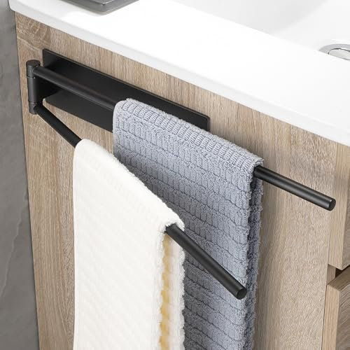 OETAMS Handtuchhalter Ohne Bohren Schwarz Matt 180° Schwenkbar Handtuchstange Selbstklebend Handtuchhalter 304 Edelstahl Badetuchhalter Doppelter Habdtuchhalterung Bad