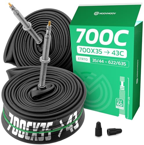 Cámara de Aire 700Cx35-43 (ETRTO 35/44-622) x2 - Válvula Presta 60mm con Válvula Desmontable - Compatible con Bicicletas de Carretera/Gravel 28 Pulgadas MOOVMOOV