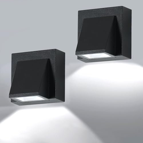 DELIPOP 2 Pezzi Applique da Parete Esterno, 5W Nero Lampada da Parete Esterno, Lampade Muro in Alluminio Impermeabile IP65, Luce Bianca Fredda 6500K, per Giardino, Garage, Patio