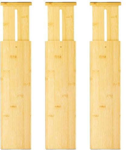 VaeFae Schubladentrenner Verstellbar aus Bambus,3 Set Schubladenteiler, Schubladen Trenner Organizer Ordnungssystem für Küche, Besteck, Kleidung, Badezimmer
