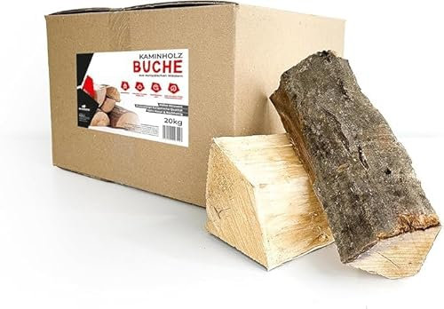 RHINOROCK® 20 kg Premium Brennholz Buche – Ofenfertiges Kaminholz & Feuerholz | Kammergetrocknet < 9 % | Hartholz 25 cm (±5 cm) | Lange Glut, Raucharm, Nachhaltig & Plastikfrei