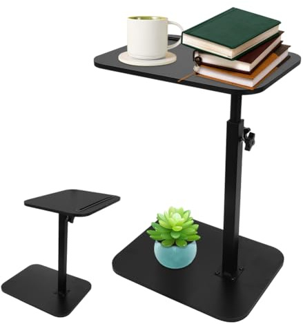 Beistelltisch C Form, 360° Rotierbarer Höhenverstellbar Sofatisch, Couchtisch für Schmale Räume, mit Steckplatz für Telefon Tablet, Tisch Klein fur Wohnzimmer, Schlafzimmer, Nachttisch (Schwarz)