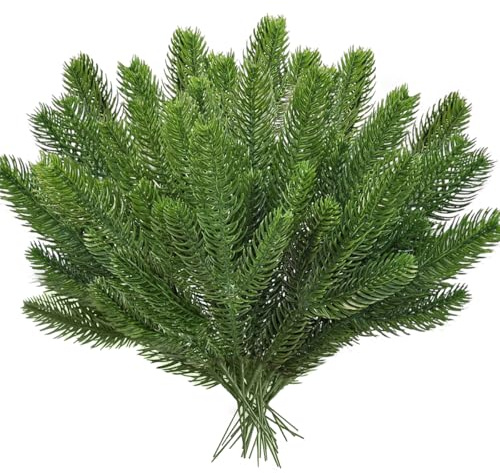 GTJEOI 50 Stück Künstliche Tannenzweige 29x11cm, Gefälschte Kiefernzweige, Künstliche Kiefernnadeln, Künstliches Tannengrün für DIY Adventskranz Weihnachten Deko