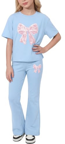 Valcatch Girls Clothes Tracksuits Set 2 Piece Blue Bow,10 Years