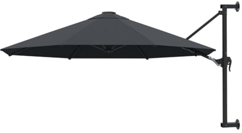 Parasol mural - 300 cm - Anthracite - Mât en métal robuste - Protection UV - En tissu polyester - Avec système de manivelle - Pour jardin, terrasse, extérieur - Protection solaire