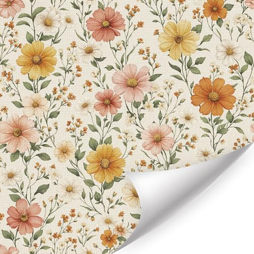 TOARTi Boho Wallpaper Orange Flowers Peel and Stick Wall Decor 44x300cm