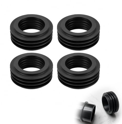 Conector de Tubo de Desagüe para Inodoro,manguito de goma para cisterna, tubo de desagüe, Diámetro Exterior 60 mm,Diámetro Interior Ajustable 37-44 mm, Altura 25 mm,tubería de drenaje Negro (4 piezas)
