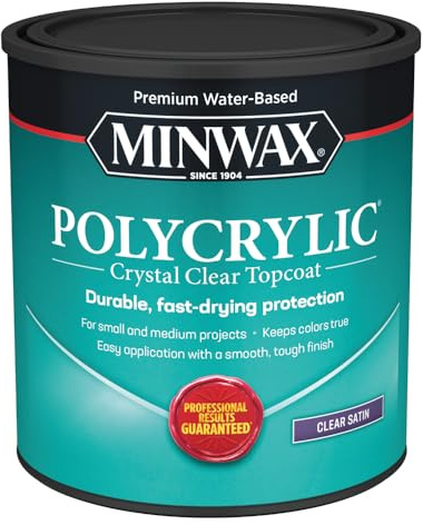 Minwax 63333 Clear Polycrylic Water-Based Protective Finish Satin, Quart, 1 Quarts (Pack of 1)