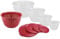 Westmark Schüssel-Set, 4 Schüsseln inkl. Deckeln und Sieb/Seiher, 9 teilig, Fassungsvermögen: 0,6/1,3/2,5/4,4 Liter, Kunststoff, BPA-frei, Olympia, Farbe: Transparent/Rot, 2420226R