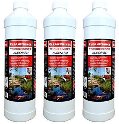 3 x 1 Liter = 3 Liter CleanPrince Teichrein Algenfrei 1000 ml Algenvernichtung Blaualgen Braunalgen Teichreiniger Algenreinigung Teich Reiniger Teichklar Algenentferner