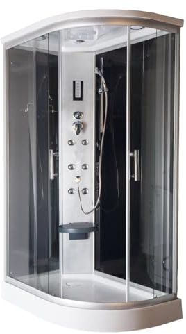 SANOTECHNIK Komplettduschkabine VARIO Links 80×120×215 cm – All‑in‑One Komplettdusche | 5 mm ESG Glas, 6 Massagedüsen, LED‑Panel & Radio, Klappsitz, Quick‑Line Schnellmontage, CL120
