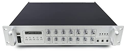 BeMatik - Amplificador para sonorización Profesional de 700W 110V 4 Zonas con Mic AUX MP3 Rack