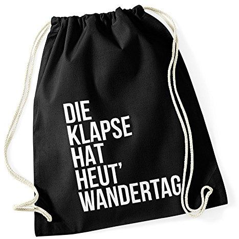 Autiga Turnbeutel Klapse hat heut Wandertag Hipster Beutel Tasche Jutebeutel Gymbag Stringbag Drawstring schwarz