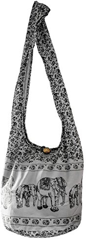 CCcollections Umhängetasche aus Baumwolle, große Boho-Hippie-Hobo-Handtasche mit 40 Drucken – Unisex-Umhängetasche (Elephant Grey)