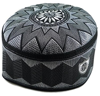Alwee ALW006 Muslimische Gebetskappe Kufi Hut Herren Islam Schädel Kappe Ramadan Eid Geschenk - Silber - 61 cm