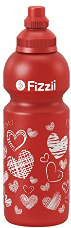 Fizzii Kinder- und Freizeittrinkflasche 600 ml (auslaufsicher bei Kohlensäure, schadstofffrei, spülmaschinenfest, Motiv: Herzen)
