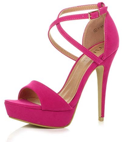 Ajvani Womens Ladies Platform high Heel Peeptoe Cross Over Strappy Shoes, 5 UK, Fuchsia Pink Suede