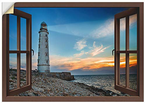 ARTland Wanddeko Wandtattoo selbstklebende Vinylfolie 100x70 cm Strand Meer Leuchtturm Küste Sonnenuntergang Meerblick Maritim S8QZ