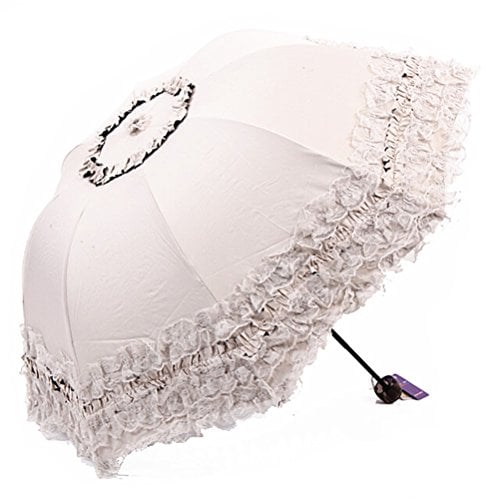 Maibar Paraguas Plegables UV Mujeres Sombrillas Encaje Paraguas Parasol Sombrilla Anti UV Impermeable a Prueba de UV en Verano Para Dama (Blanco)