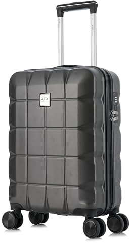 ATX 55x36x20cm Cabin Suitcase ABS Lightweight Small Suitcase with 4 Dual Spinner Wheels and Built-in 3 Digit Combination Lock (Gun Metal Grey, 21Inches, 33Liter)