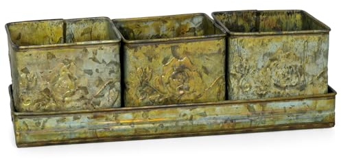 Moritz Pflanzschale Tablett Übertopf Töpfe 4 er Set Metall Shabby Landhaus Rosen Garten