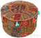 Eyes of India - 17 X 12 Small Red Patchwork Round Ottoman Pouf Pouffe Cover Floor Seating Indian Bohemian Accent Boho Chic Handmade